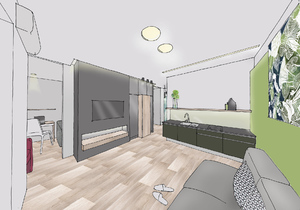 Заказать  on-line персональный Блиц-проект интерьеров жилого пространства в г. Таллин  . Кухня-гостиная 17м2